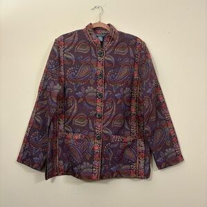 VTG KORET women’s XL Retro 80s Floral Brocade Tapestry Blazer Jacket burgundy